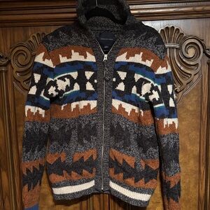 American Eagle Outfitters Men's Zip Up Sweater - Gray, Brown, Blue